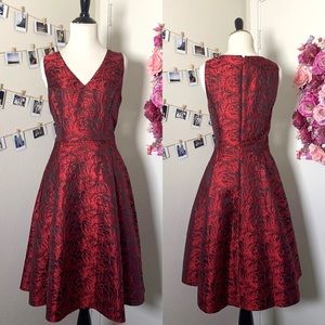 White House Black Market Rose Print Red Dress